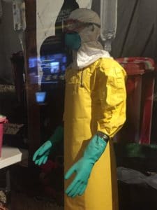 Model of an Ebola medical responder in full protective gear.
