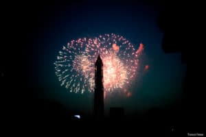 Fireworks over Washington D.C. monument