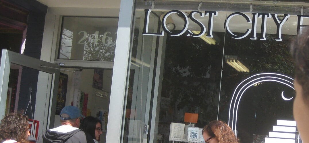 Close up of the the Lost City Books storefront.